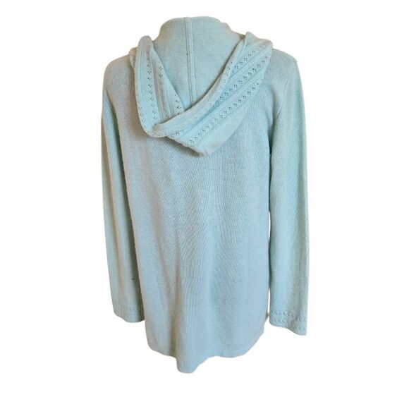 Peck & Peck Womens Wool Cashmere Hooded Open Front Cardigan Aqua Size Medium - Picture 6 of 13
